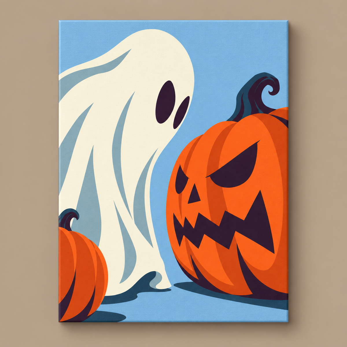 Ghost & Pumpkin Standoff finished paint-by-number canvas