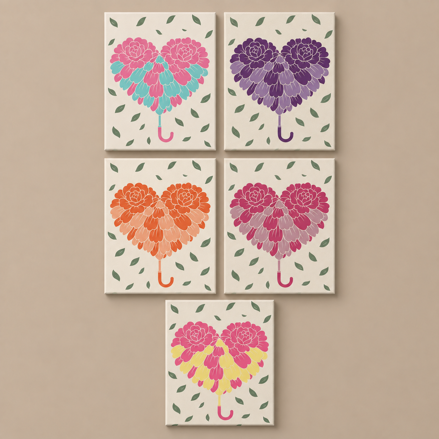 مجموعة قلوب الزهور الكاملة — 5 لوحات